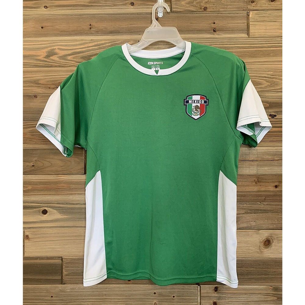 ICON SPORTS MEXICO Soccer Green Short Sleeve Poly Jersey T-Shirt Men's Size L